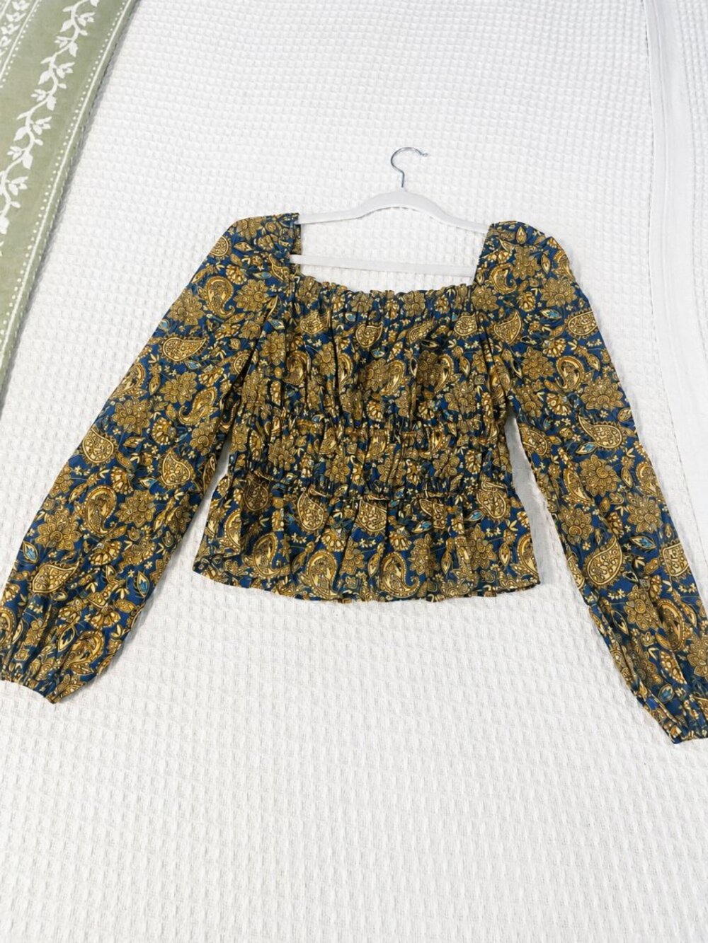 Boden Paisley Print Smocked Peasant Top – Size US 4